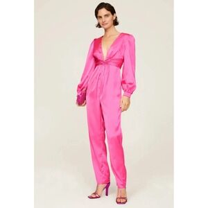 NWT IEENA for MAC DUGGAL Hot Pink Satin Plunge V Neck Jumpsuit Size 0